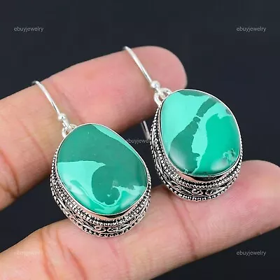 Natural Malachite Gemstone Drop/Dangle Vintage Earrings 925 Silver For Women • $18.90