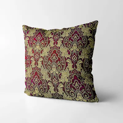 Wk204a Dark Red Gold Damask Chenille Flower Throw Cushion Cover/Pillow Case • £44.59