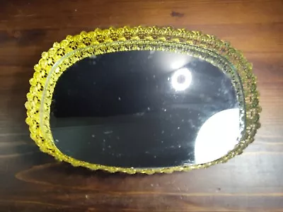 Ornate Gold Tone Oval  Floral Vanity Dresser Mirror Tray 13 X9  Free S&H • $13.50