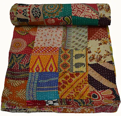 £54.60 • Buy Indian Handmade Patchwork Vintage Kantha Quilt Bedspread Throw Cotton Blanket