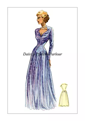 1940s Vintage Sewing Pattern Formal Evening Gown Ball Bridal Prom Coupe Daisys • £22.98