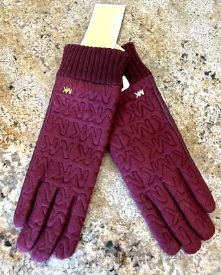 Nwt Michael Kors Quilted Logo Glove With Leather Trim Dark Berry M $78 • $25