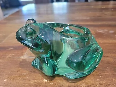 Vintage Indiana Glass Green Frog Figurine Tea Light Votive Candle Holder Heavy • $10