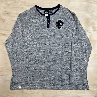 USED 2XL Adidas LA Galaxy Henley Pullover Sweatshirt Gray Blue • $25