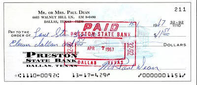 Paul 'Daffy' Dean Signed Check Dated 1967 -for Gas Bill -1930s Cardinals/Browns • $99.99