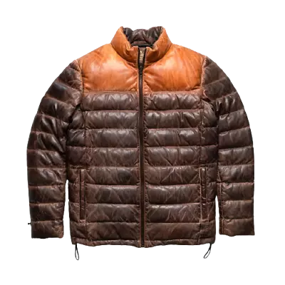 Men's Puffer Jacket Real Lambskin Leather Down Jacket Dual Color Distressed • $99