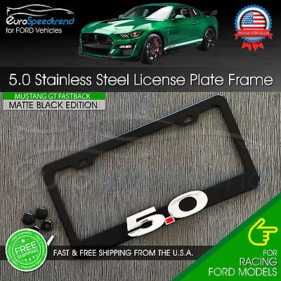 Chrome 5.0 Matte Black License Plate Frame Logo Front Or Rear 3D Cover Mustang • $24.25