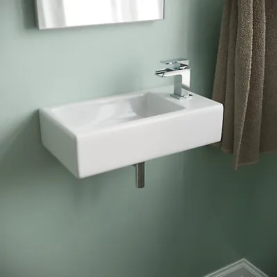 445 X 250mm Bathroom Cloakroom Modern Wall Hung Ceramic Right Hand Basin Sink • £42.99