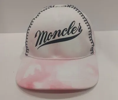 Moncler White Pink Heavy Stitch Tie Dye Bill Logo Adjustable Baseball Hat • $79.99