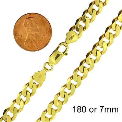 925 Sterling Silver Gold-Plated Curb Cuban Mens Women Chain Necklace All Sizes • $131.99