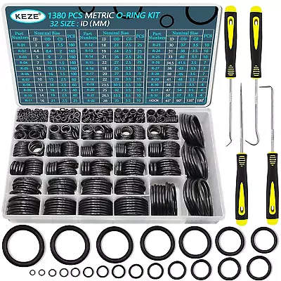 32 Size 1380 Pcs Metric Rubber O Rings Assortment Kit With 4 Pieces Orings Remov • $26.77