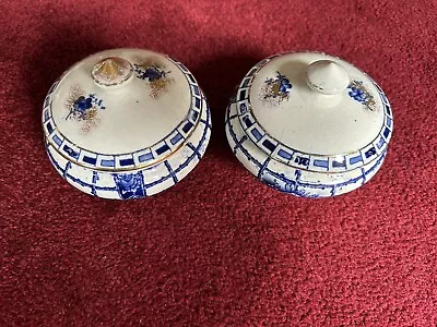 Two Myott Son & Co Vintage Pottery Sugar Bowls. Blue Floral Design • £6