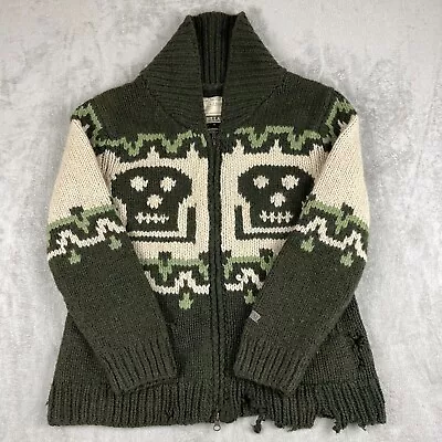 Vintage Billabong Nav-370-3 Skull Knit Wool Sweater Cardigan Zip Up White/Green • $75.20