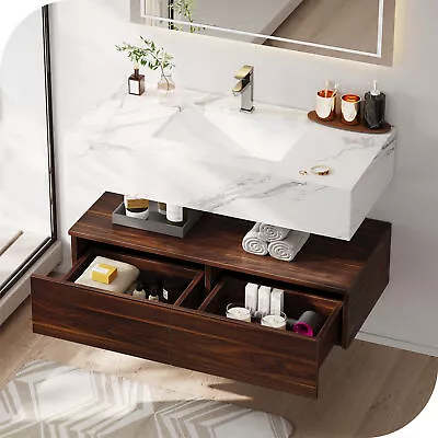 39.4  Bathroom Vanity Wall-mounted Cabinet With Ceramic Basin Sink & Open Shelf • $339.99