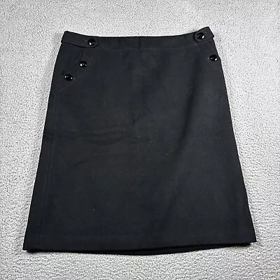 J Crew Pencil Skirt Womens 12 Black Button Detail Pockets Wool Cashmere Blend • $15.88