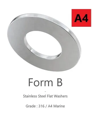 Form B Thin Washers Stainless Steel M6 M8 M10 M12 M14 - A4 Marine Grade 316 • £1.99