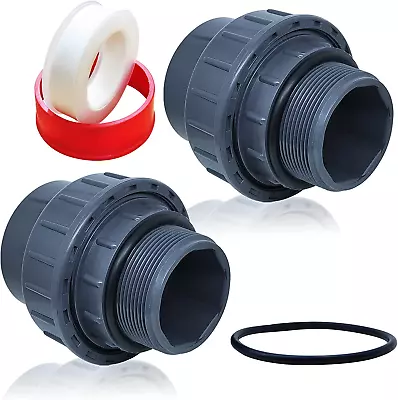 2Pcs 2 Inch PVC Pool Pump Fitting Coupling 2  NPT Male X 2  Slip Union Socket J • $46.99