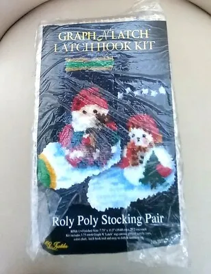 Vintage Graph N'latch  Hook Kit Makes A Stocking Pair W/roly Poly Santa/snowman • $24.99