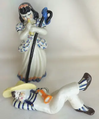 2  Ceramic Arts Studio Little Boy Blue & Girl W/Horn Figurines 1948 Wisconsin • $9.49