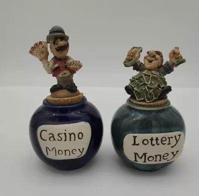 Set 2 Casino Money Bank Mini Jar Cork Lid Lottery 5  • $16.50