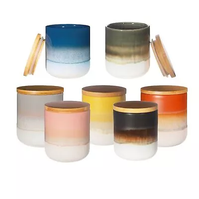 £11.95 • Buy Ceramic Tea Coffee Sugar Biscuits Cookies Rice Storage Jars With Wooden Lids
