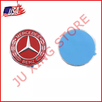 Fit Mercedes Benz Front Hood Flat Red Laurel Wreath Badge Paste Emblem AMG 57mm • $23.99