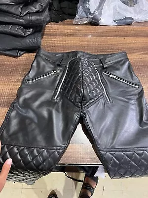 Leather Jeans Pant Real Biker Style Men Mens Pants Trouser Bikers Punk Black  • $135