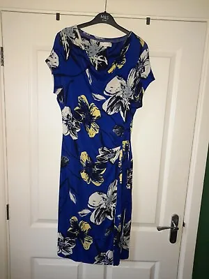 £1.99 • Buy John Rocha Blue Floral Cap Sleeve Belted Dress Size 14