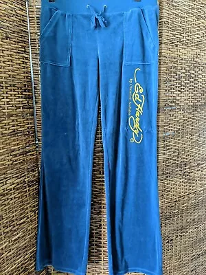 Christian Aidigier Ed Hardy Women Medium Blue Velour Track Pants. Made In USA • $22.50