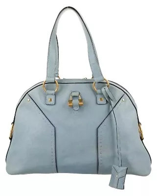 Yves Saint Laurent Muse Light Blue Leather W Gold Clochette Key & Dustbag Auth • $396