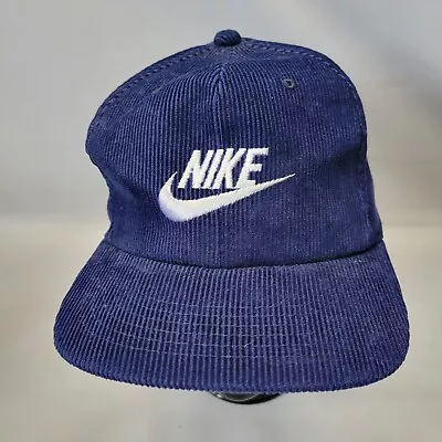 Vintage NIKE Yupoong & Co. Blue Corduroy Snapback Hat Cap Swoosh Korea New • $249.95