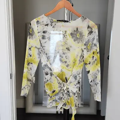 Zara Chiffon Yellow Tie Dye Wrap Blouse Size M • $10
