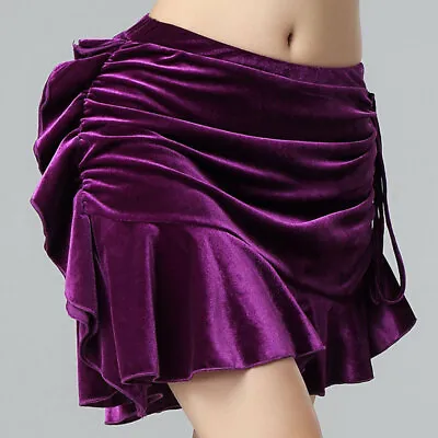 Velvet Belly Dance Belt Skirt Hip Scarf Costume Layered Ruffle Mini Womens Dress • £23.39