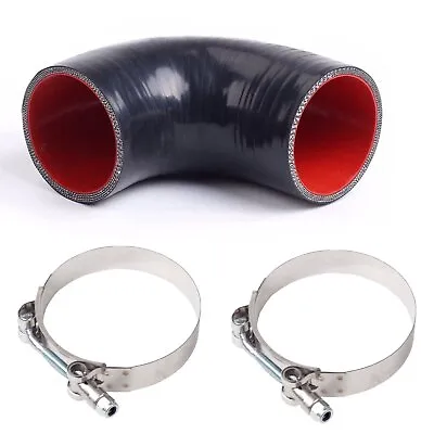 3  Inch Black Silicone Coupler 90 Degree Turbo Intake Pipe W/ 2x T-Bolt Clamps • $15.50