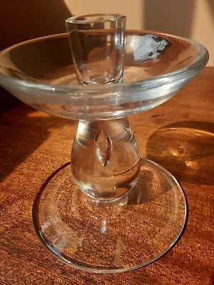 Val St Lambert Candlestick Holder With Bubble In Glass. Signed • $20