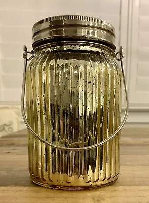 Retired Costco Libbey GOLD Decorative MERCURY Glass Jar W/Handle: Ridged • $12.95