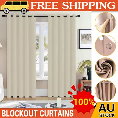 2X Blockout Curtains Blackout Window Curtains Fabric Pair Eyelet For Bedroom • $35.09