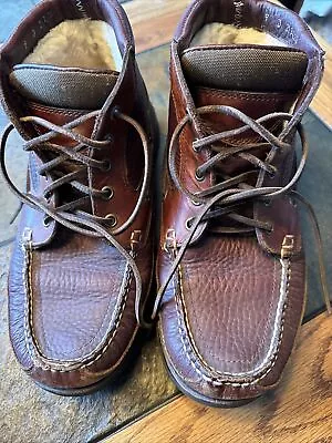 LL BEAN Men's Size 9D Chukka Allagash Brown Leather Moccasin Toe Boots • $44.99