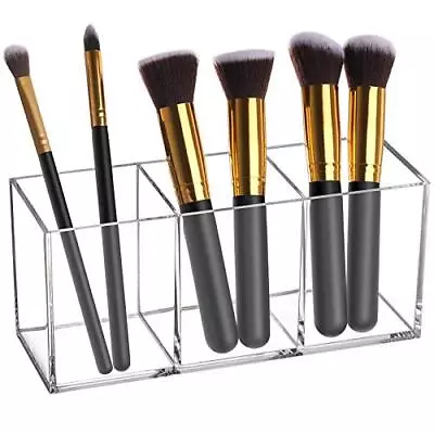 Makeup Brush Holder Organizer Clear Cosmetic Brushes Container Storage 3 Slot... • $16.76