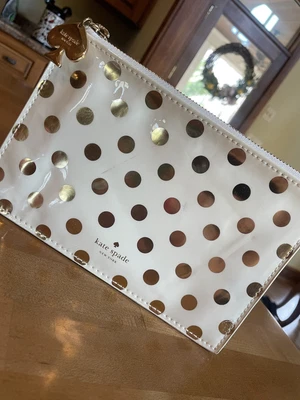 £7.95 • Buy KATE SPADE New York Gold Polka Dot Pouch Pencil Case Makeup Bag CUTE Travel
