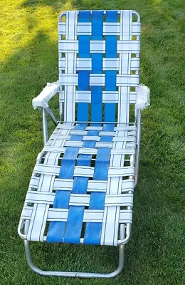 Vintage Sunbeam Aluminum Webbed Folding Lawn Chair Chaise Lounge LOCAL PICK UP • $95