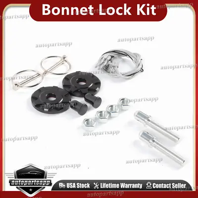 Universal Stainless Steel Racing Appearance Mount Hood Pin Plate Bonnet Lock Kit • $10.45