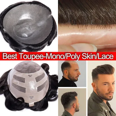 Natural Toupee For Men 100% Human Hair System Hairpieces Replacement Wig Skin US • $55.69