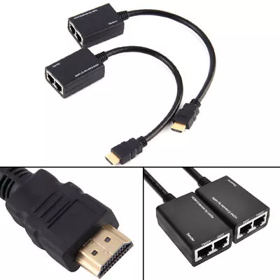 HDMI Over RJ45 CAT5e CAT6 LAN Ethernet Balun Extender Repeater Up To 100ft 1080P • $10.90