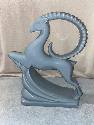 1989 Royal Haeger Pottery Leaping Gazelle Rare Blue Art Deco 19  Tall • $250