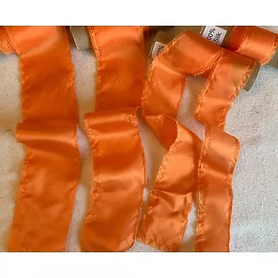 Bright Orange 100% Silk Habotai Ribbon ( 4 Widths To Choose From) • $2.50