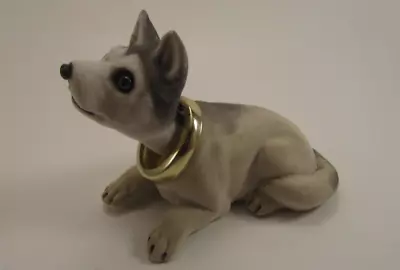 Vintage Flocked Bobble Head Dog  Plastic Gray Figurine • $9.95