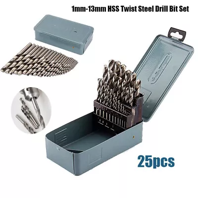 25 Piece HSS Cobalt Metal Drill Bit Set Quality High Speed Metric Tool 1mm-13mm • £14.49