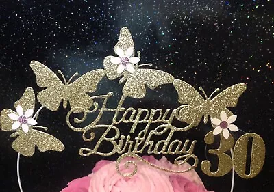 GOLD Birthday Cake Topper Glitter Butterfly Cake Decoration • £4.99