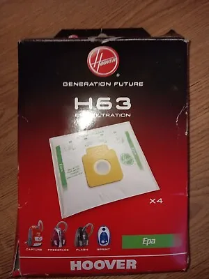 NEW Genuine Hoover H63 Pure EPA Vacuum Cleaner Bags Pack Of 4 Bags  DAMAGED BOX • £5.99